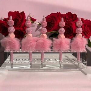 New Handmade Beaded Fluffy Pink Pen